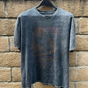 Junk Food Janis Joplin Black Acid Wash Denim short sleeve shirt‎ women’s size LG